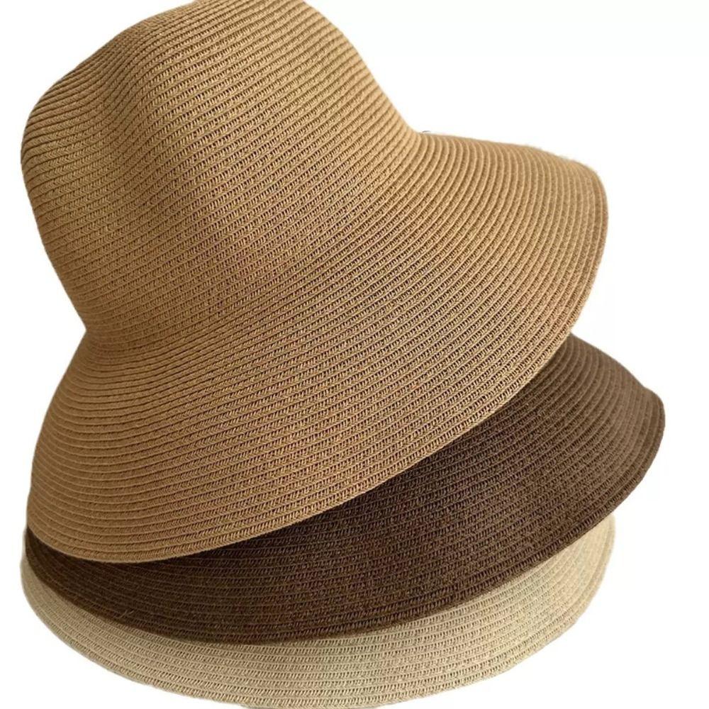 Solid Color Wide Brim Straw Hat Breathable UV Protection Cap Comfortable To Wear Beach Hat  Summer