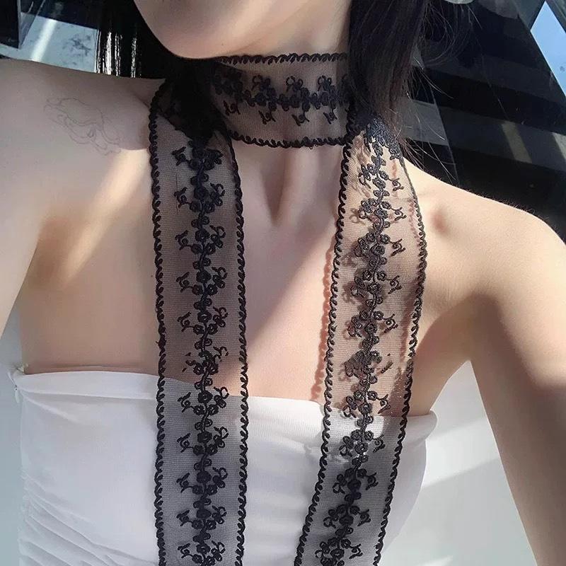 Woman Lace Scarf Neck Decoration Neck Scarf Elegant Flowers Vintage Style Head Decoration