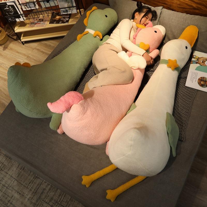 Soft cute duck long throw pillow dinosaur plush toy girl sleeping doll pinch legs large throw pillow backrest