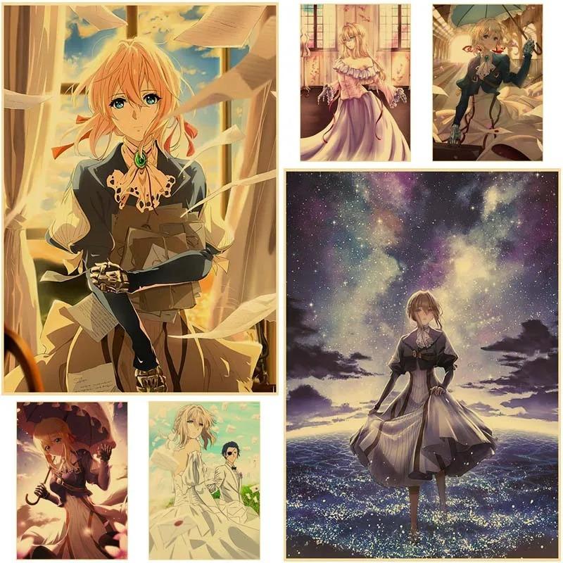 

Фиолетовый постер Evergarden, популярные аниме, крафт-бумага, настенные панно для гостиной, домашний декор, ретро, ​​аниме, постеры с фильмами, художественная живопись