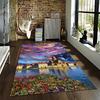 "Colorful Landscape Carpet with Village, Sky, and Floral Pattern" Suitable for use as an anti-slip for living room bedroom sofas
