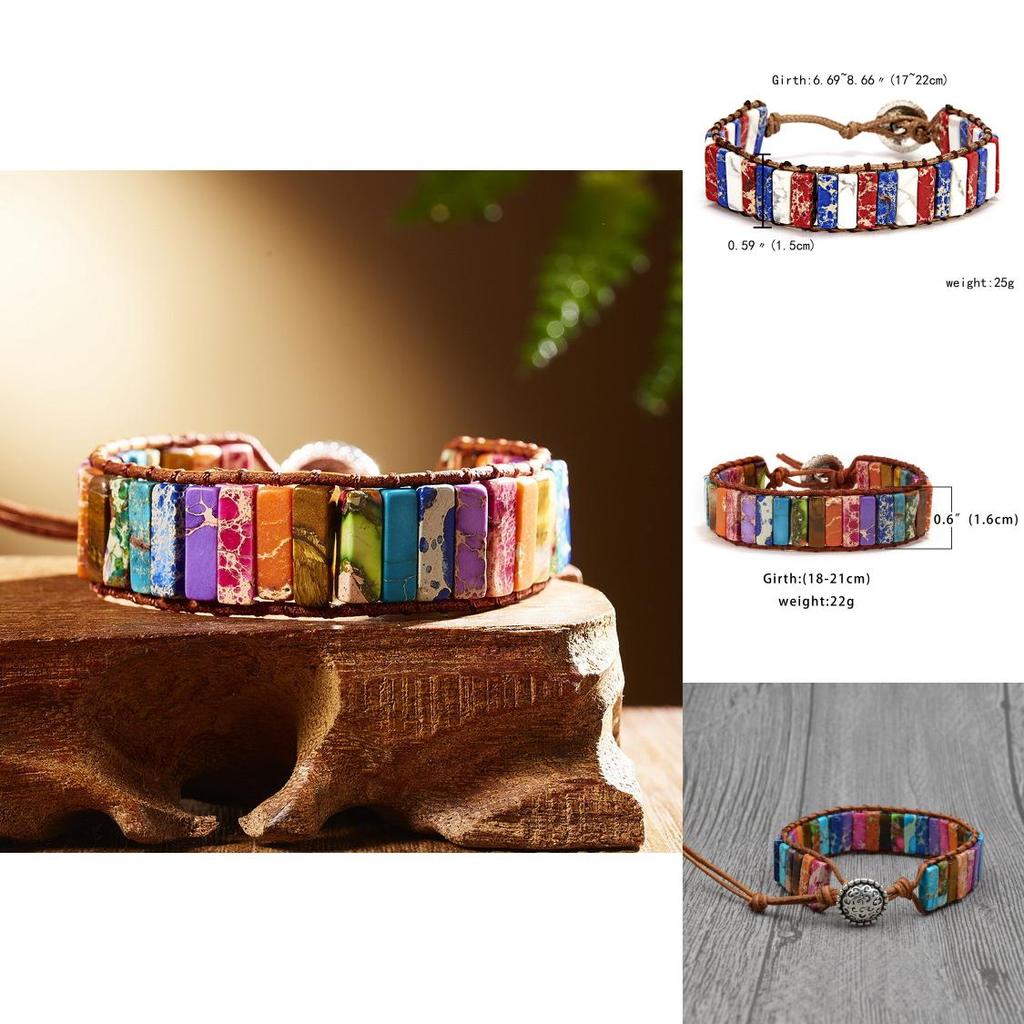 Ethnisch inspiriertes breites Webarmband aus künstlichen farbigen Steinen für Damen mit minimalistischem Design