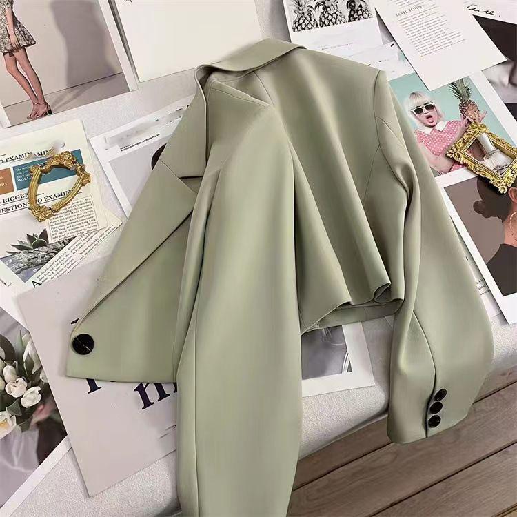 Black Cropped Blazers Woman Trend All-match Notched Collar Crop Jacket Women Korean Chic Single Button Suit Coat