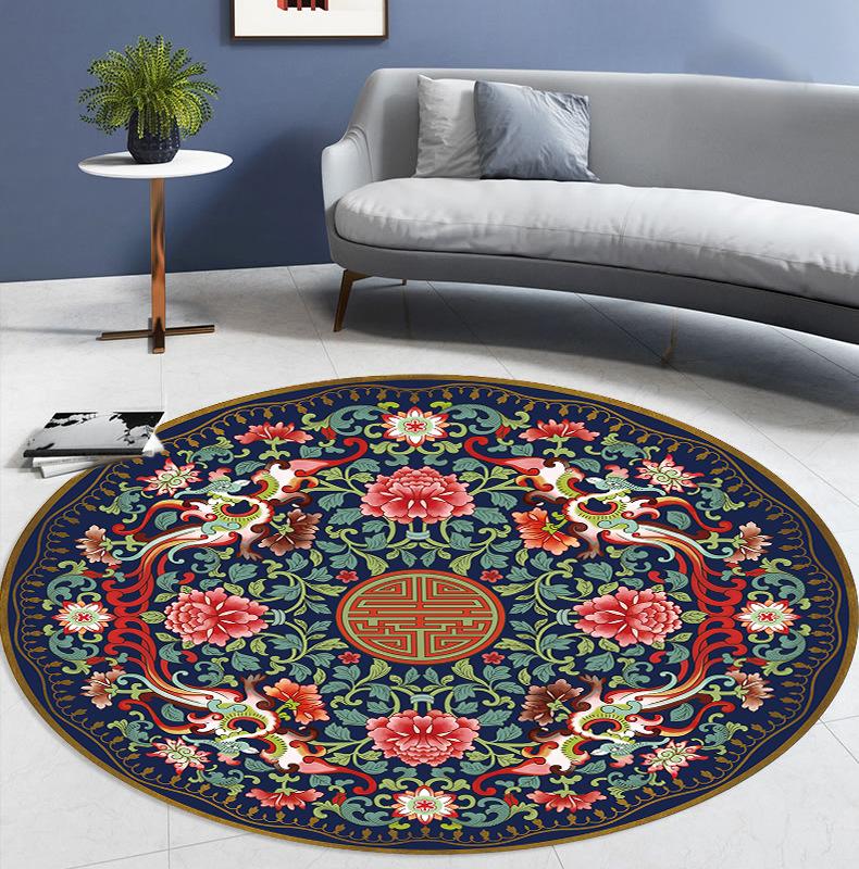 Ethnic Style Round Floor Mat Living Room Decoration Carpet Bathroom Kitchen Doormat Non-slip