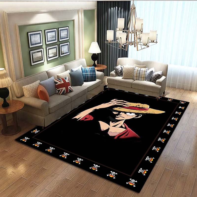 3D printed ONE PIECE cartoon cute rug, suitable for living room, bedroom, table, kitchen doorway, children's non-slip floor mat,
