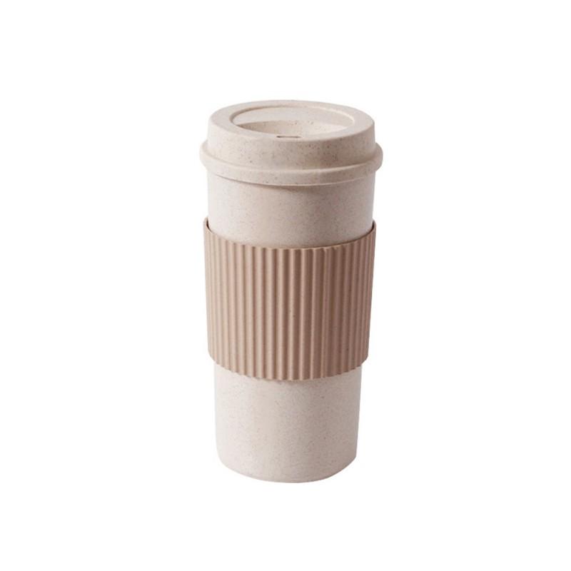 Coffee Cups With Lids Wheat Straw Reusable Portable Coffee Cup Dishwasher Safe Coffee Mug Coffee Tea Travel Cups
