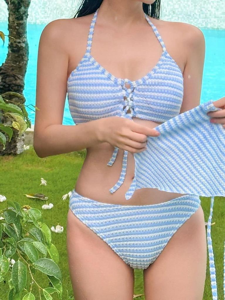 Women's Sexy Printed Sleeveless Halter Triangle Bikini with Chest Pads