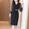 Women's Korean-French Style Slim-Fit Elegant  Stylish Bodycon Dress Solid Color Printed V-Neck Long-Sleeve One-Piece Dress