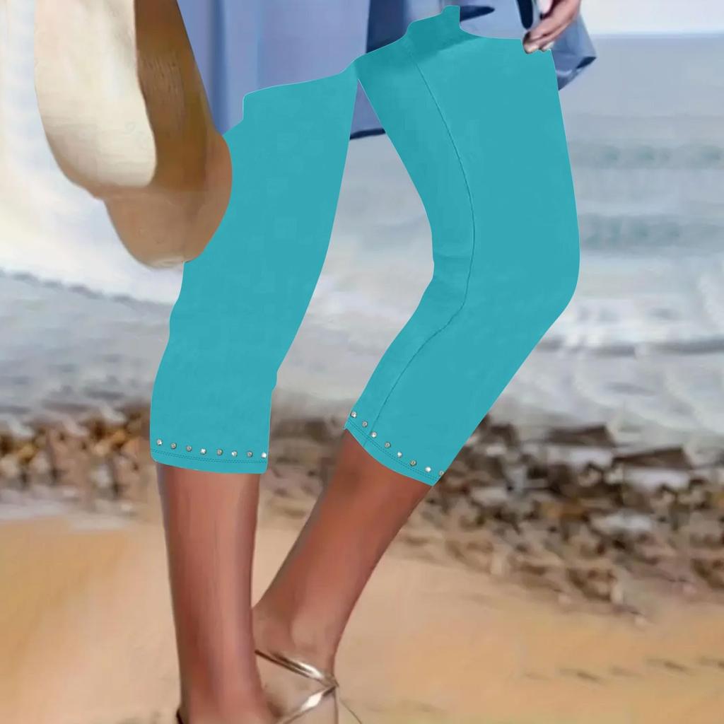 Women's Fashion Solid Color Elastic Waist High Waist Tie Diamond Slimming Bottom Pants