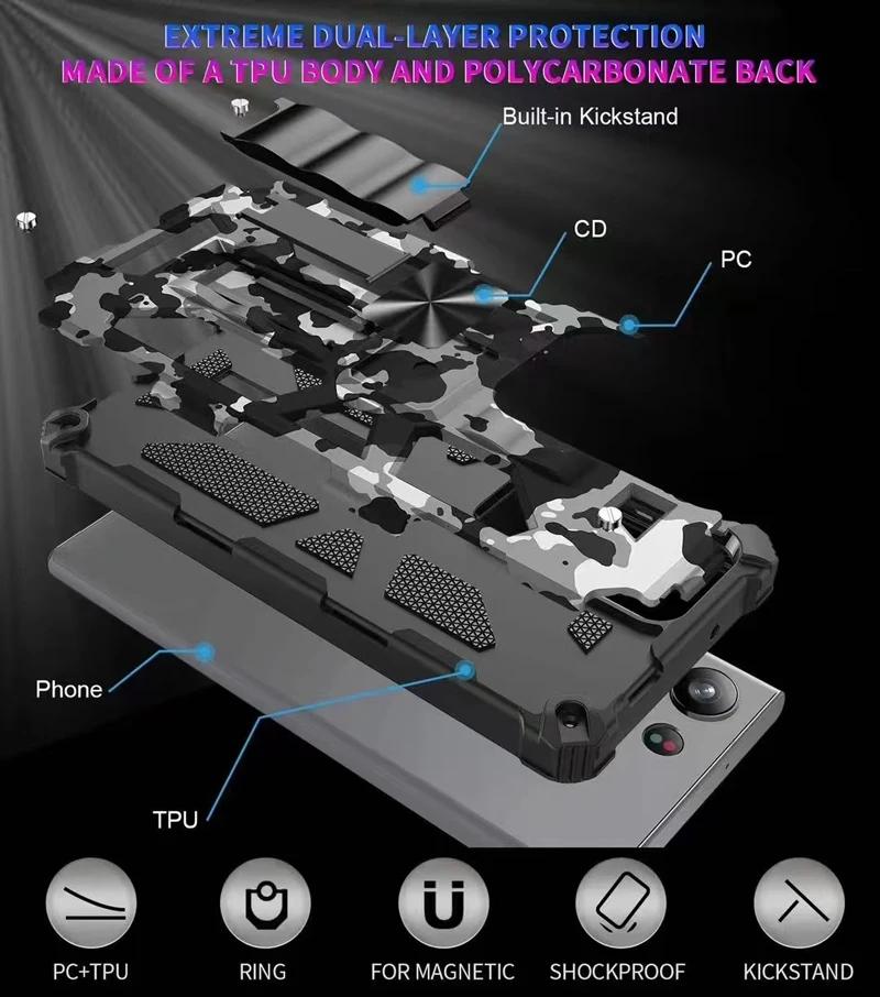 Military Camouflage Armor Shockproof For Samsung Galaxy S23 S24 FE S21 S25 ULTRA A56 A36 A26 A16 A06 Hidden Kickstand Phone Case