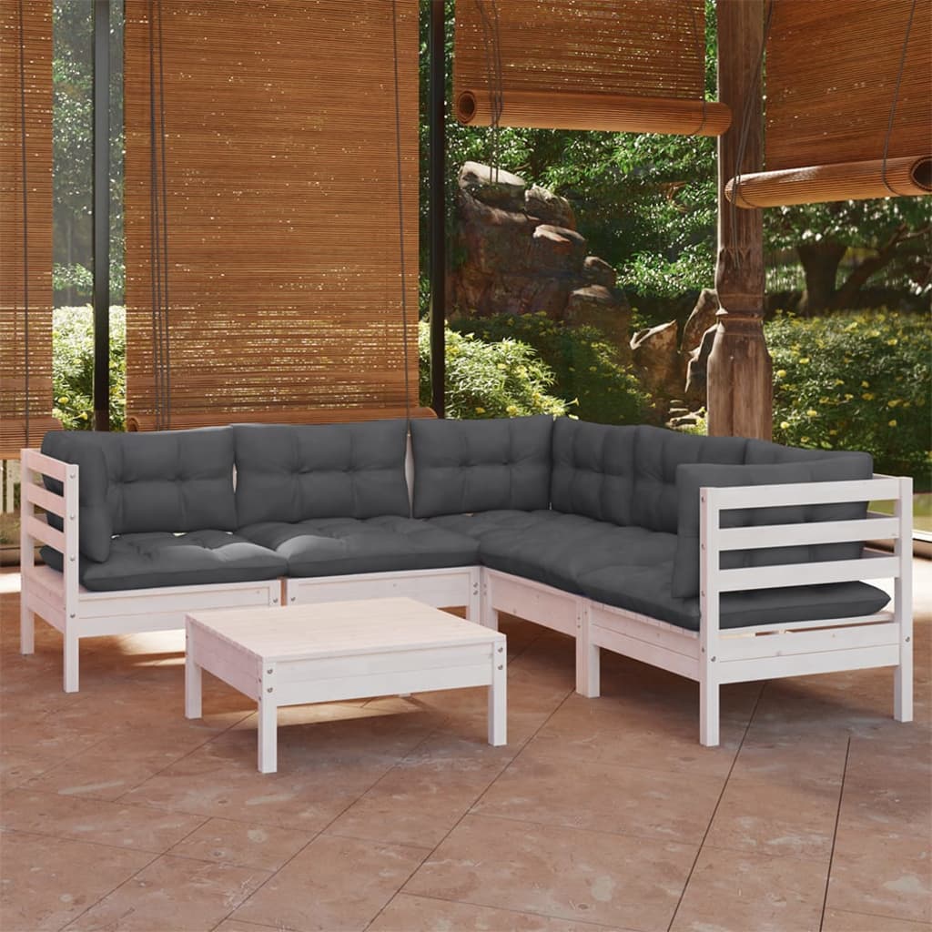 Vidaxl 6-Cz. Garden Lounge Set, With Cushions, White