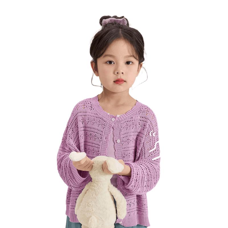 Детский летний ажурный кардиган LUSON 110 фиолетовый