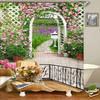 European Flowers Scenery Garden Shower Curtain, Rustic Nature Landscape Path Arch Decor Bath Curtain For Shower Stall Bathroom