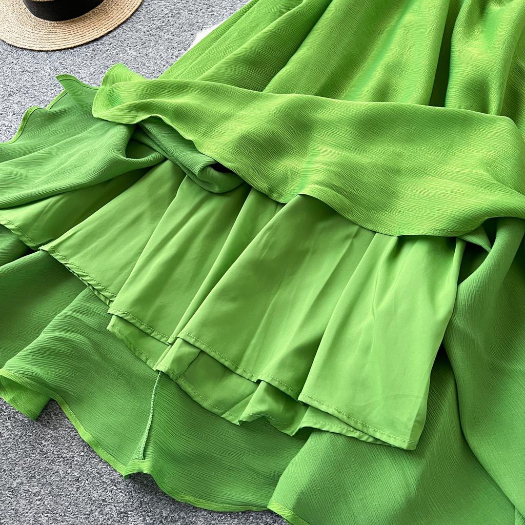 Green suspender dress women's summer design scheming backless waist thin pendulum holiday long skirt