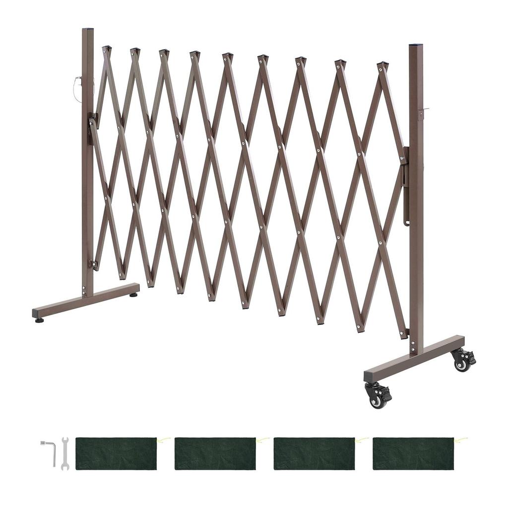 Expandable Barricade, 3.07m Expandable Safety Barrier, Flexible Mobile Barricade with Locking Casters, Portable Folding Security Gate Metal Traffic