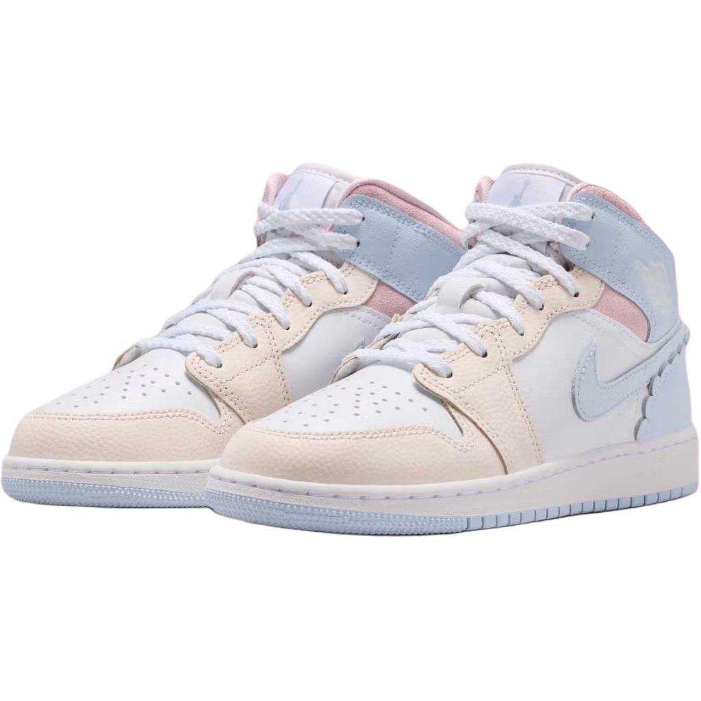 Air Jordan 1 Mid SE GS Kids Half Blue Pale Ivory White IB7057-403