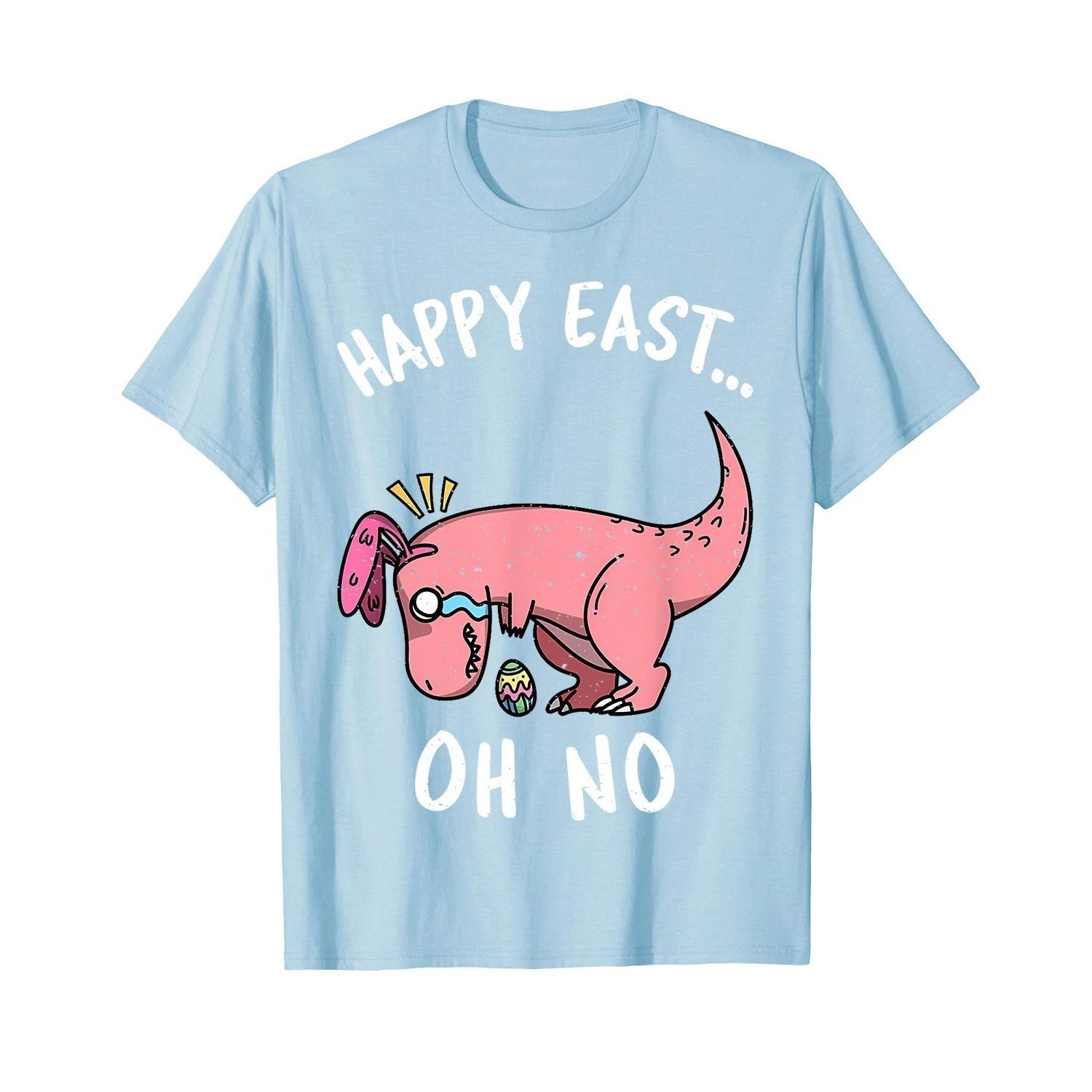 Funny Easter Happy East... Oh No Trex Pink Dinosaur Crying T-Shirt Small 2XL