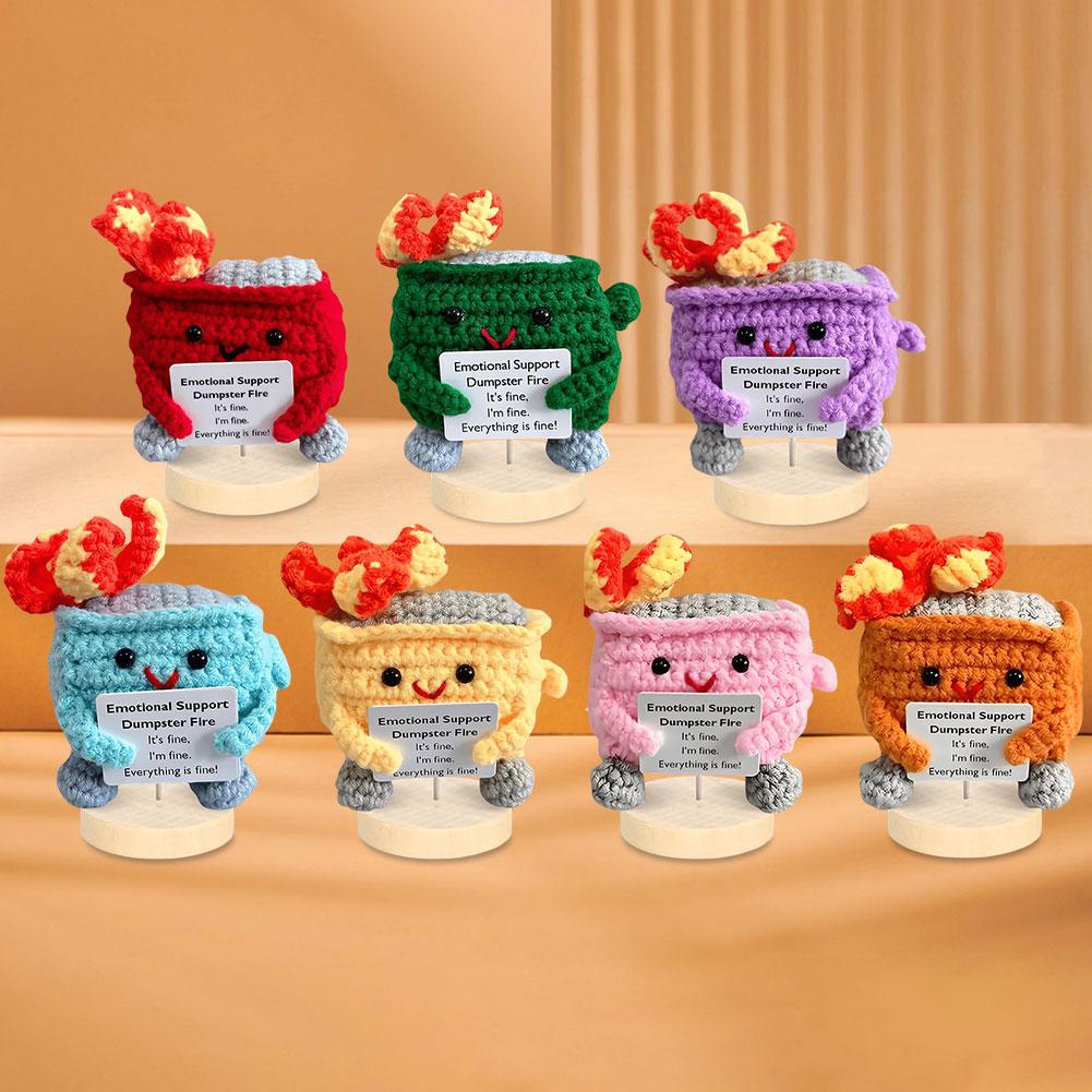 Emotional Support Dumpster Fire Cute Positive Crochet Dumpster Fire Crochet Trash Can Fire Funny Gifts for Friends Coworker