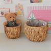 Gourd Grass Plant Stand Flower Pots Holder with Plastic Lining Natural Woven Planter Basket Rack for Home or Office Use