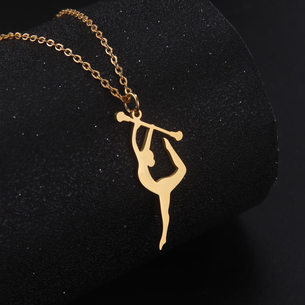 Teamer Gymnastics Design Necklace for Women Girls Fashion Sports Pendant Stainless Steel Jewelry Dancer Gymnast Birthday Gifts