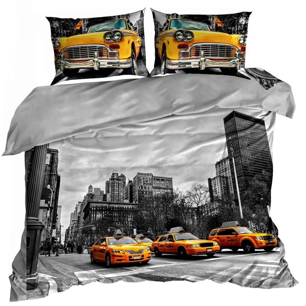3D cotton satin bedding 200x220cm YELLOW TAXIS