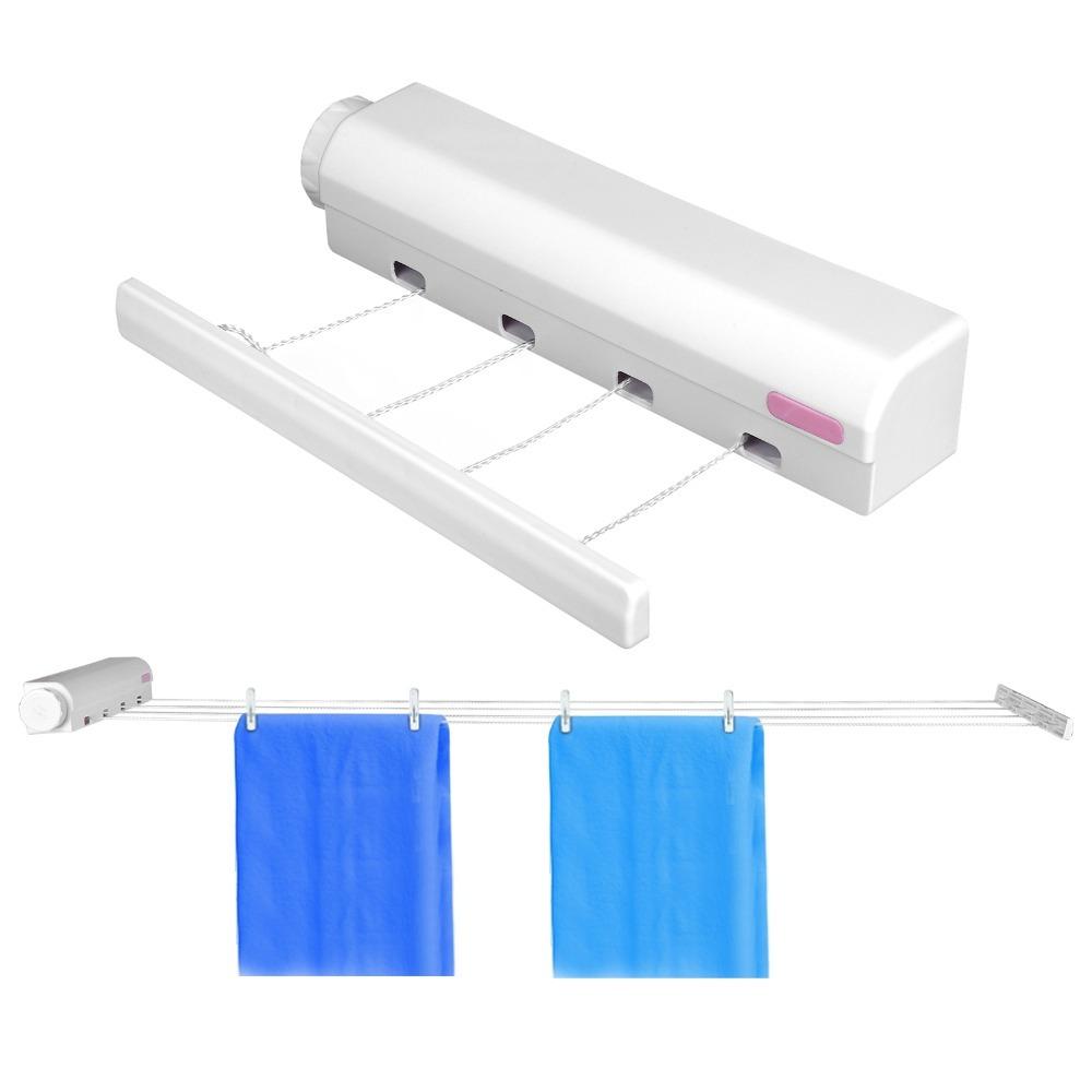 White Retractable Clothesline Punch Installation Laundry Drying Line Balcony Bathroom Laundry Room