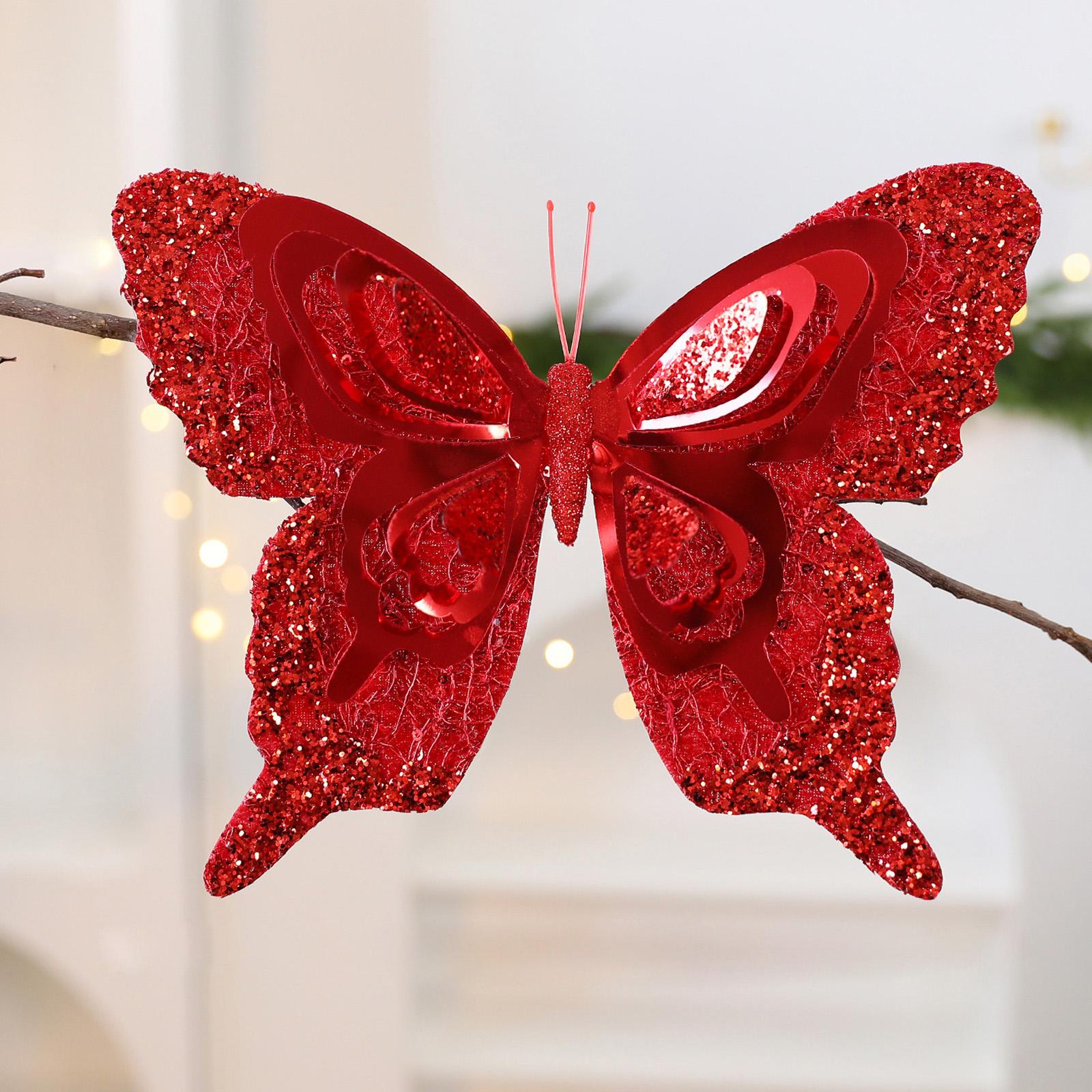 

Simulation Butterfly Ornaments Christmas Tree Decoration Sequin Butterfly Christmas Decorations Window One Size красный