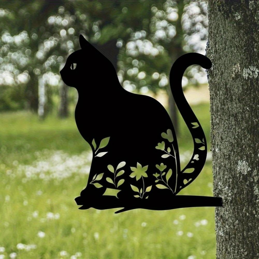 Iron Cat Garden Stake Outdoor Sculpture Yard Art Backyard Patio Decor