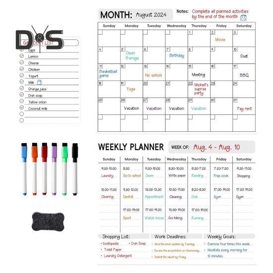 3 stk/sett Magnetiske tavle-klistremerker med penner Tavle viskelær Dagligvarelister Chore Charts Menyer Gjøremålslister Oppslagstavler Lyse markører