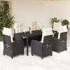 Vidaxl 7-Cz. Gartenmöbel-Set mit Kissen, Schwarz, Polyrattan