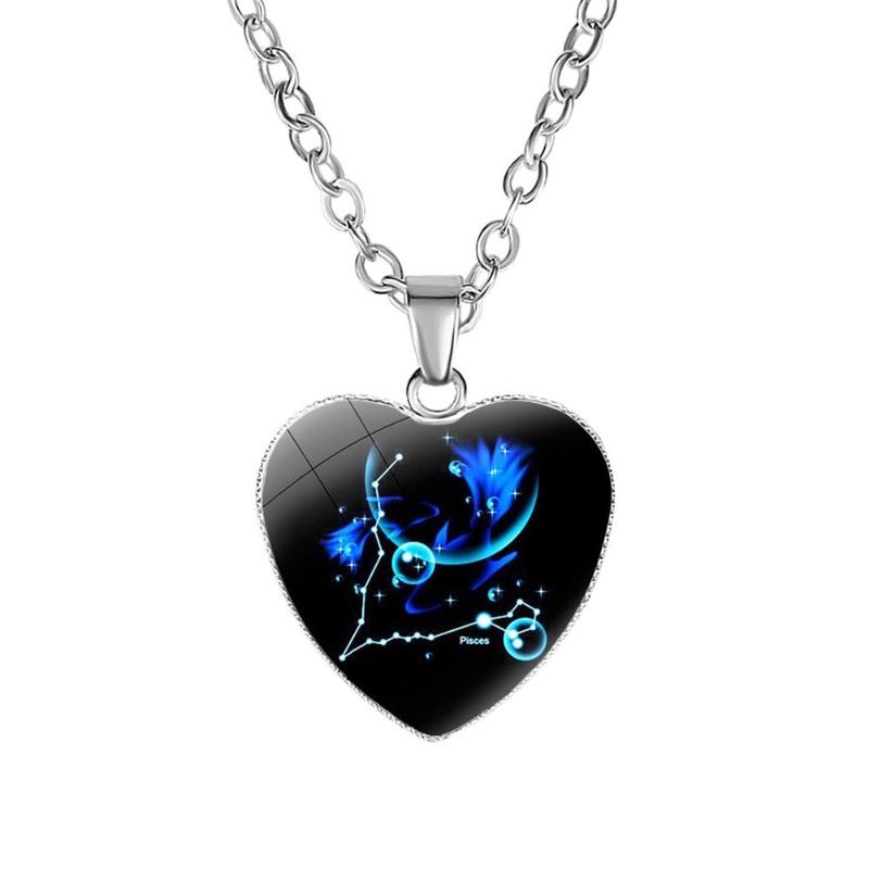 Stilvolle Frauen 12 Sternzeichen Sternbilder Zeichen Glas Herz Anhänger Halskette Geburtstag Party Schmuck Geschenk