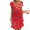 2025 European & American 3D Print Short Sleeve Round Neck Cake Dress for Spring/Summer