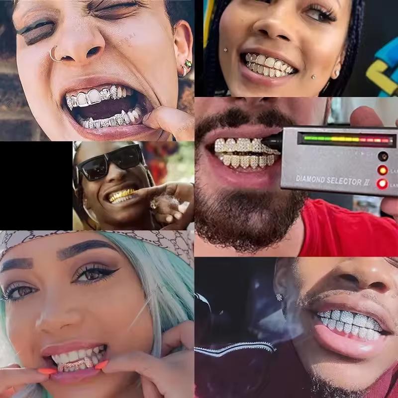 Europe & America Hot-Selling Hip-Hop Honeycomb Grillz with Moissanite Inlay