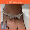 Romantic Water Diamond Choker Necklace With Butterfly Bow Design For Party Wear Women