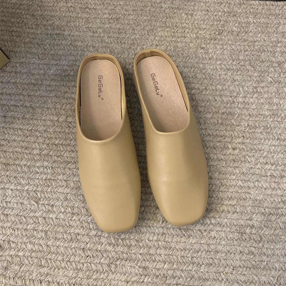 

Модные женские кожаные тапочки с носком, осенние туфли на плоской подошве, нескользящие, повседневные туфли, женская обувь, хит продаж, полутапочки без застежек, женские размеры 35-40 35 абрикосовый