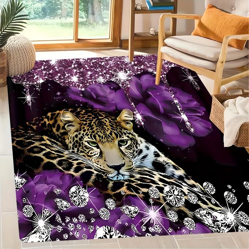 Oriental Golden Wave Realistic Tiger Portrait Print Large Area Rug Soft Flannel Non Slip Floor Carpet for Living Room Home Decor