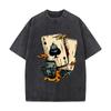 Asso di Picche Teschio Carte da Gioco Dadi Fiamma Grafica Usurata Vintage Oversize Streetwear Top Per Appuntamenti al Caffè