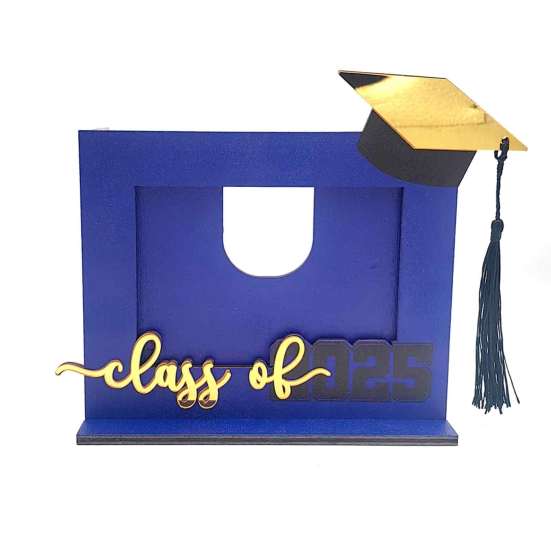 Dřevěný fotorámeček k promoci 2025, fotorámeček na památku s promoční čepicí, dárek pro střední školu a vysokou školu