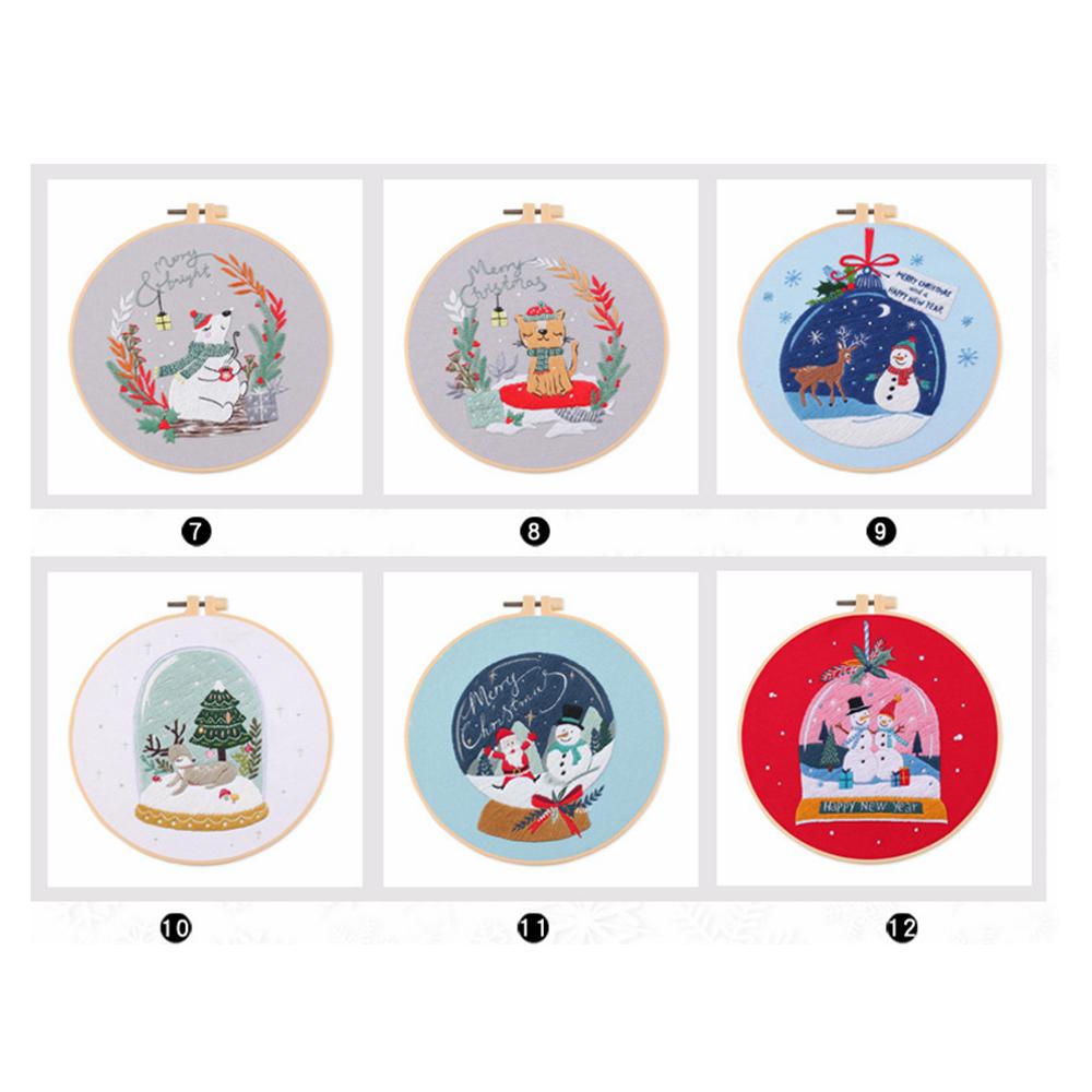 Cotton Linen Cloth Embroidery Starter Kit Flower Printed DIY Cross Stitch Set Non Finished Products Merry Christmas
