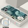 Flower Lotus Leaf Pattern Magnetic Phone Case For iPhone 17e 17 16 15 14 13 Pro Max 16e For Magsafe Wireless Charge Soft Cover