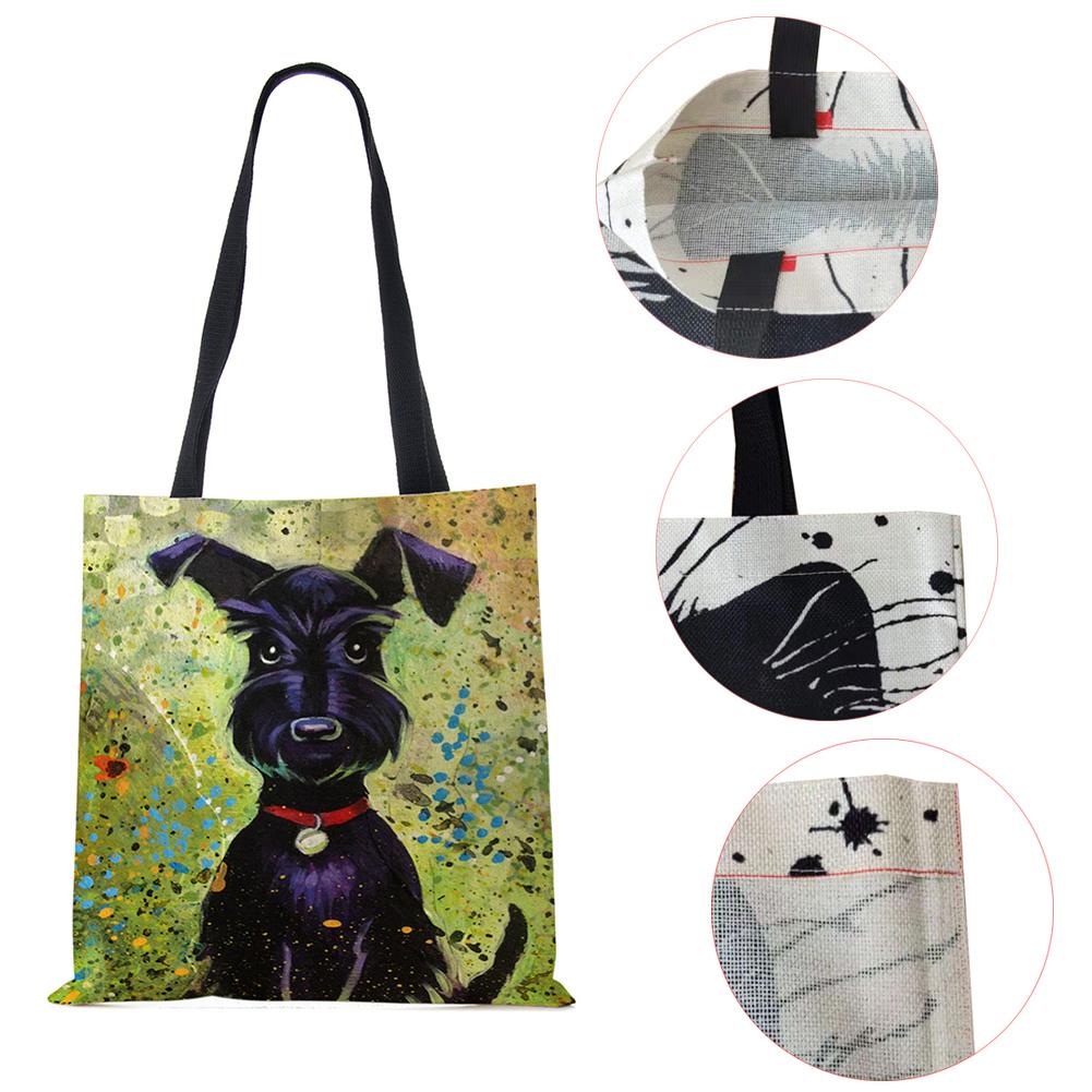 Schnauzer Dog Painting Handbags For Women Lady Korean Shoulder Bag Casual Shopping Shopper Bags Large Capacity CLE