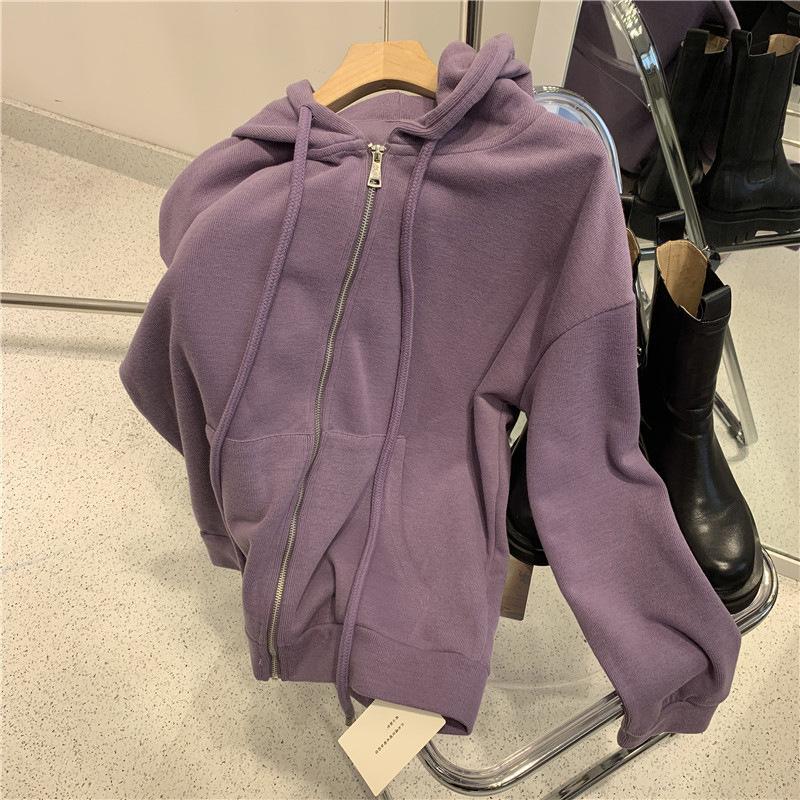 Kapuzenpullover Damen Herbst und Winter Lockere koreanische Strickjacke Lässiger dünner Kapuzenpullover Kapuzenjacke mit Reißverschluss Damenbekleidung