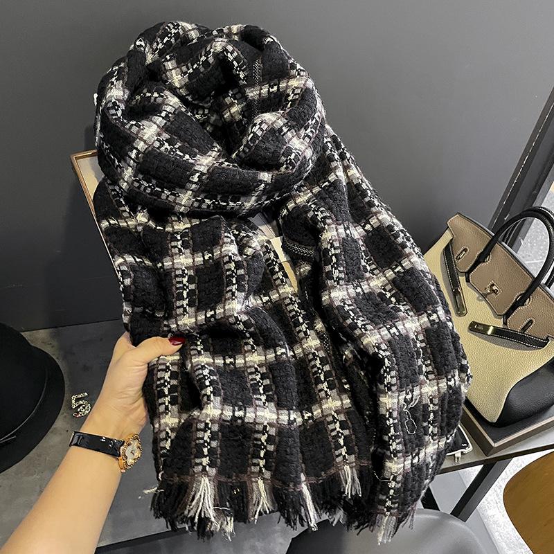 New scarf women's winter versatile imitation cashmere plaid scarf thickened warm shawl scarf
