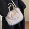 Winter New Soft Plush Portable Female Mini Handbags Fashion Versatile Pearl Small Square Women's Crossbody Bag Soft Texture Ladies Messenger Bags