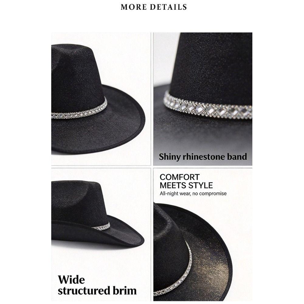 Rhinestone Band Glitter Cowboy Hat Wide Curved Brim Western Cowboy Hat Festival Accessory