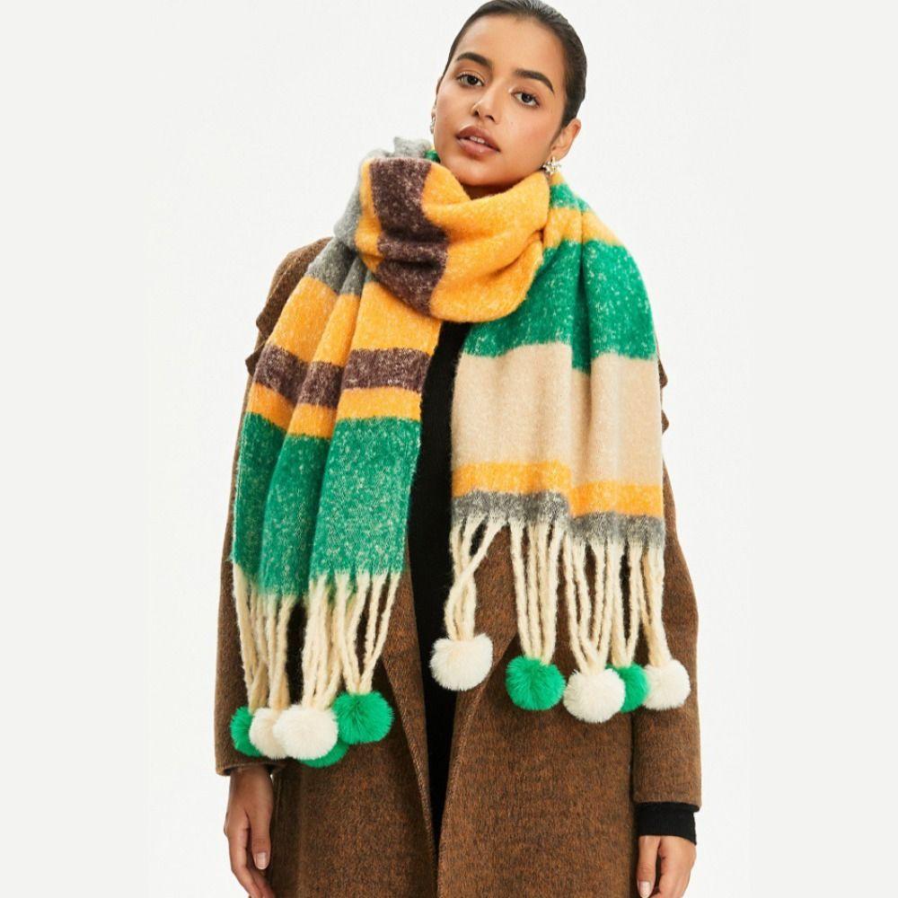 Mohair Rainbow Tassel Shawl Loop Yarn Winter Cashmere Scarves Simple Women Cape Girl