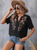 Women's Printed Stand-up Collar Ramie Shirt Top