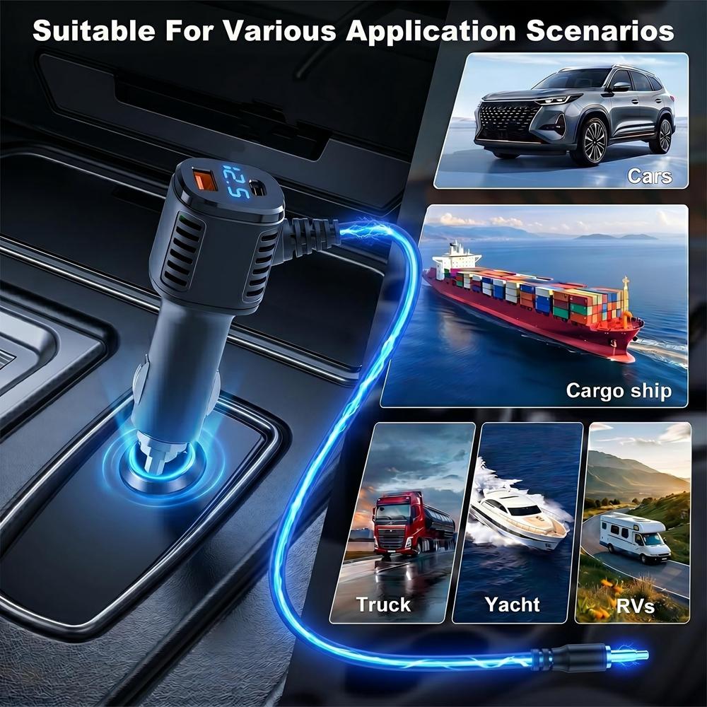 Step Up Converter for Starlink Mini 12V-24V with Car Cigarrete Lighter Socket Digital Display 2/3M Cable Cigarette Lighter Plug