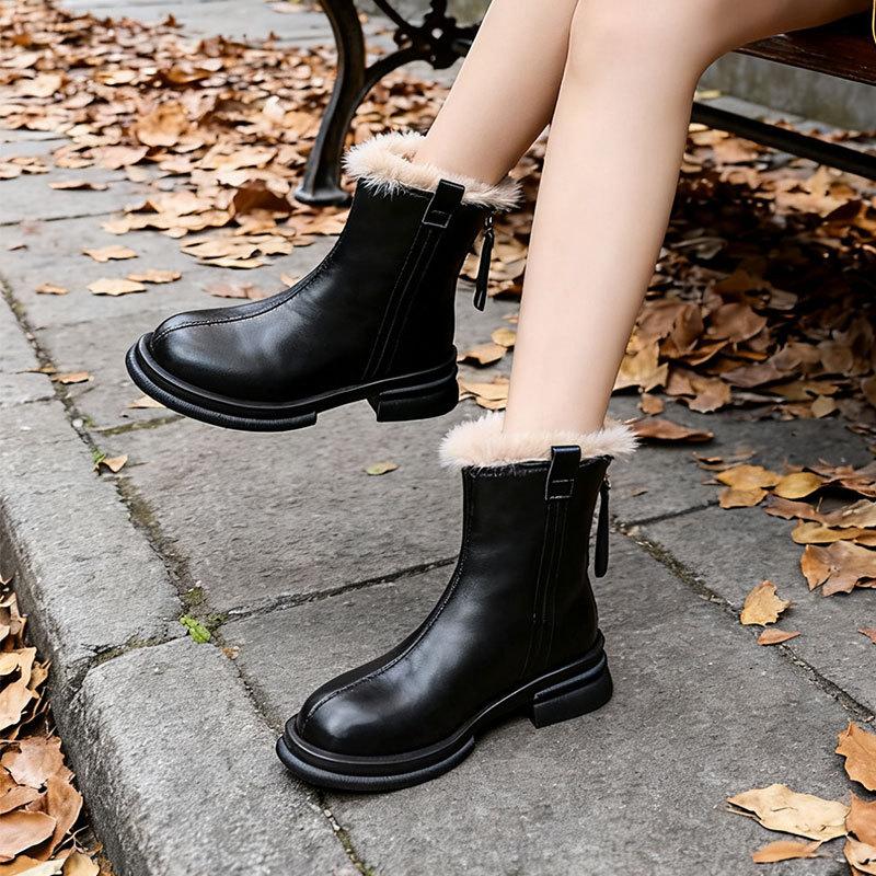 Women's fashion lightweight soft sole winter warm one-step fur one snow boots lined with fleece non-slip casual sports Martin cotton boots