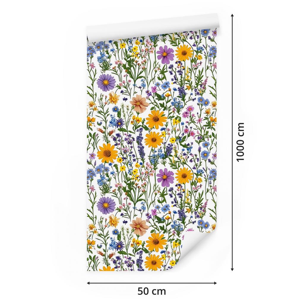Wild Flowers Wallpaper Light Gray and Lime for Living Room and Bedroom 50x1000